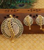 Designer matte finish cz leaf pendant set