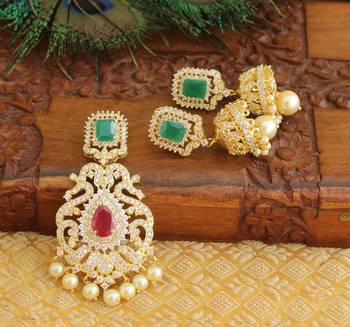 Designer gold plated cz pendant set 1
