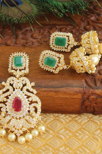 Designer gold plated cz pendant set