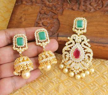 Designer gold plated cz pendant set 2