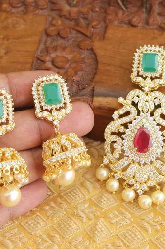 Designer gold plated cz pendant set