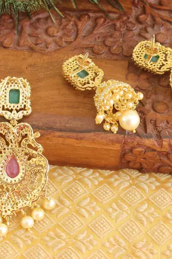 Designer gold plated cz pendant set