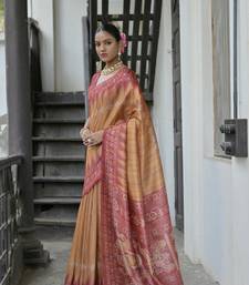 Yellow Tussar Silk Printed Pallu And Border Saree With Blouse For Women