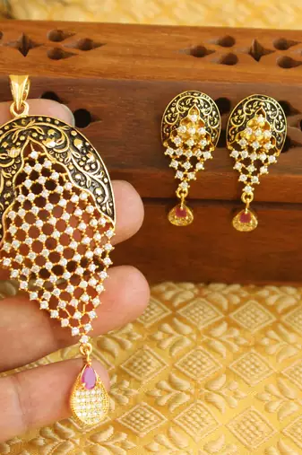 Designer matte finish cz pendant set