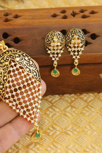 Designer matte finish cz pendant set