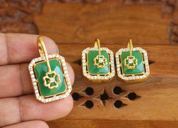 Designer gold plated cz stone pendant set 2