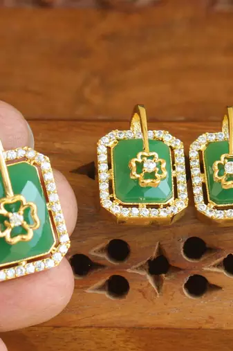 Designer gold plated cz stone pendant set