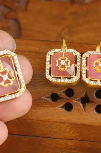 Designer gold plated cz stone pendant set