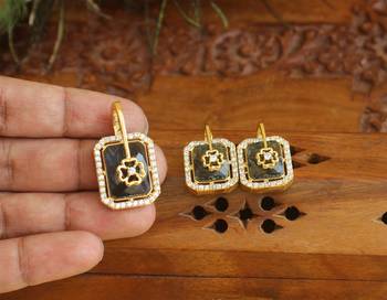 Designer gold plated cz stone pendant set 2