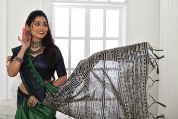 Green Tussar Silk Printed Designer Border & Rich Pallu With Tussar Silk Blouse And Saree For Women  2