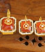 Designer gold plated cz stone pendant set