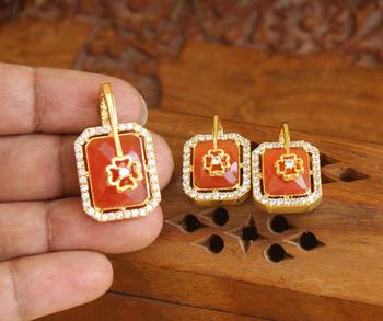 Designer gold plated cz stone pendant set 2
