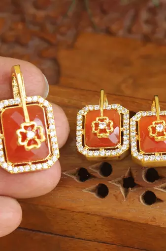 Designer gold plated cz stone pendant set