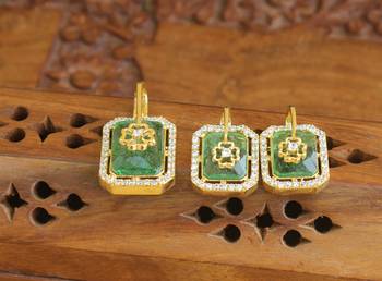 Designer gold plated cz stone pendant set 1