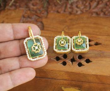 Designer gold plated cz stone pendant set 2