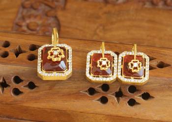 Designer gold plated cz stone pendant set 1