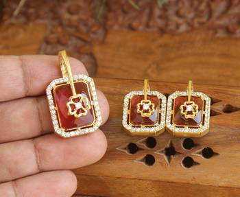 Designer gold plated cz stone pendant set 2