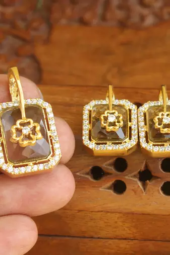 Designer gold plated cz stone pendant set