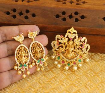 Designer gold plated cz temple pendant set 2