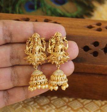 Designer gold plated cz temple earrings 1