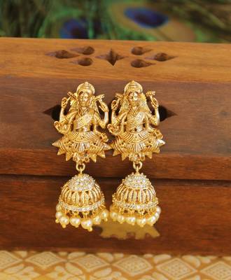 Designer gold plated cz temple earrings 2