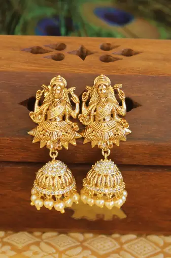 Designer gold plated cz temple earrings