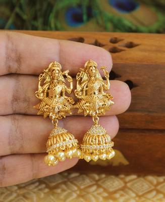 Designer gold plated cz temple earrings 3