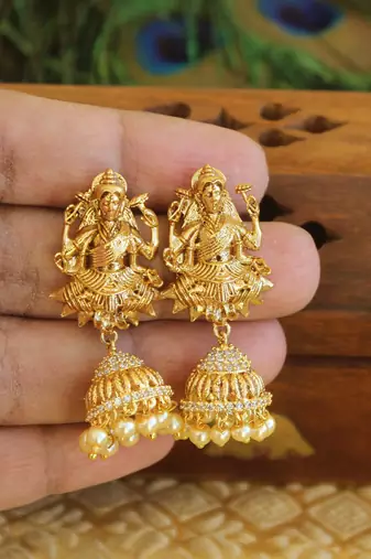 Designer gold plated cz temple earrings