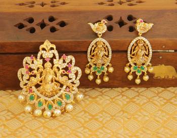 Designer gold plated cz temple pendant set 1