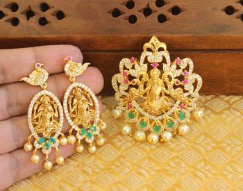 Designer gold plated cz temple pendant set 2