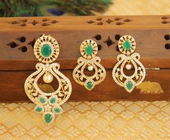 Designer gold plated cz peacock pendants set 1