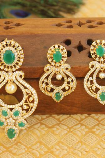 Designer gold plated cz peacock pendants set