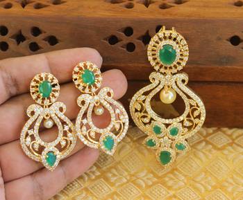 Designer gold plated cz peacock pendants set 2