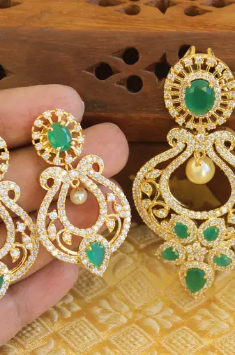 Designer gold plated cz peacock pendants set