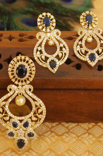 Designer gold plated cz peacock pendants set