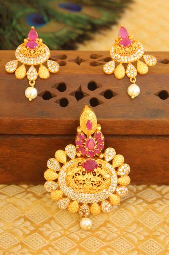 Designer matte finish cz pendant set