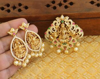 Designer gold plated cz temple pendant set 2