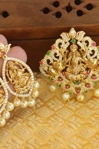 Designer gold plated cz temple pendant set
