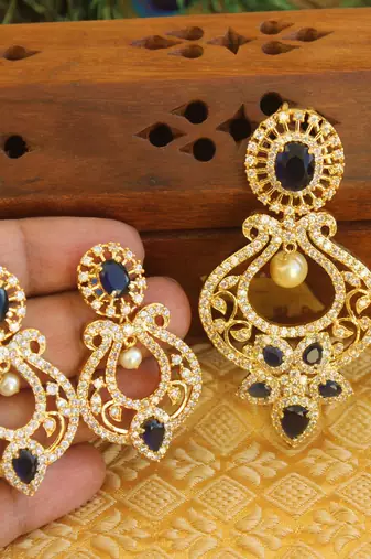 Designer gold plated cz peacock pendants set
