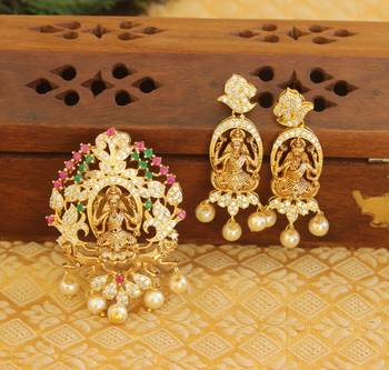 Designer gold plated cz temple pendant set 1