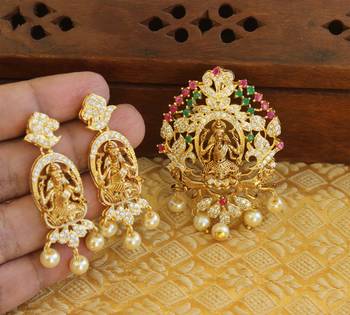 Designer gold plated cz temple pendant set 2