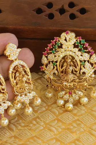 Designer gold plated cz temple pendant set