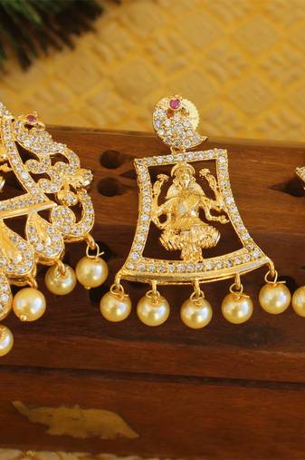 Designer gold plated cz temple pendant set