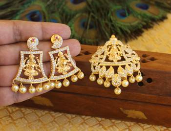 Designer gold plated cz temple pendant set 2