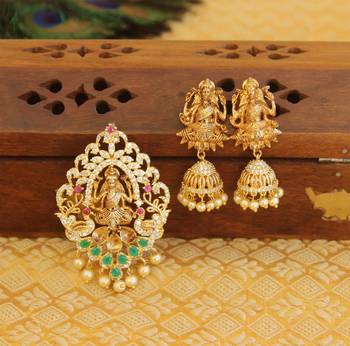 Designer gold plated cz temple pendant set 1