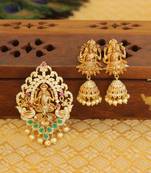 Designer gold plated cz temple pendant set