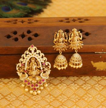 Designer gold plated cz temple pendant set 1