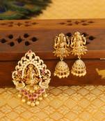 Designer gold plated cz temple pendant set