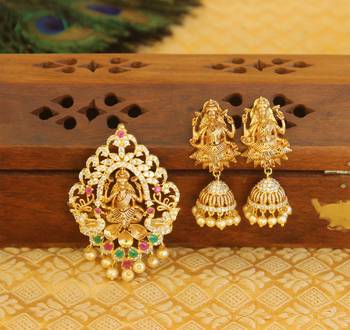 Designer gold plated cz temple pendant set 1
