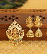 Designer gold plated cz temple pendant set